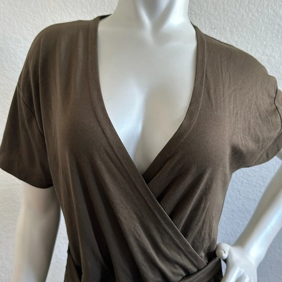 ZARA WOMAN OLIVE GREEN JUMPSUIT WITH BELT SHORT SLEEVE - Picture 6 of 12